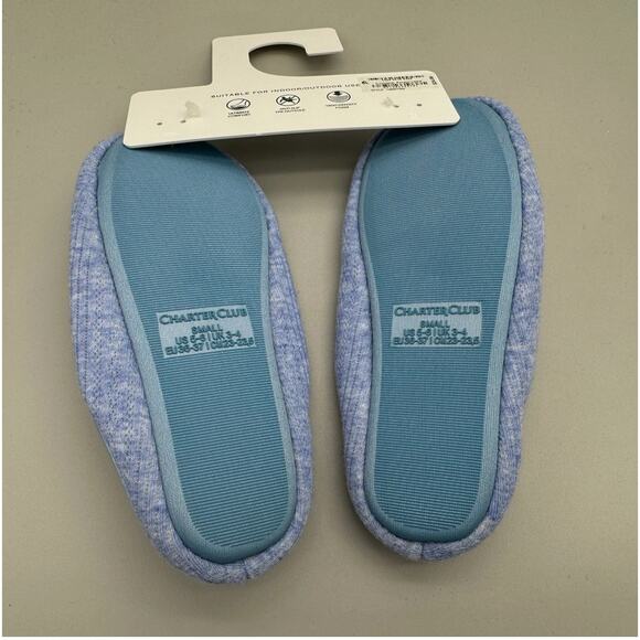 Charter Club Slippers Womens Small 5-6 Blue Memory Foam Floral Comfy Lounge - Picture 6 of 7